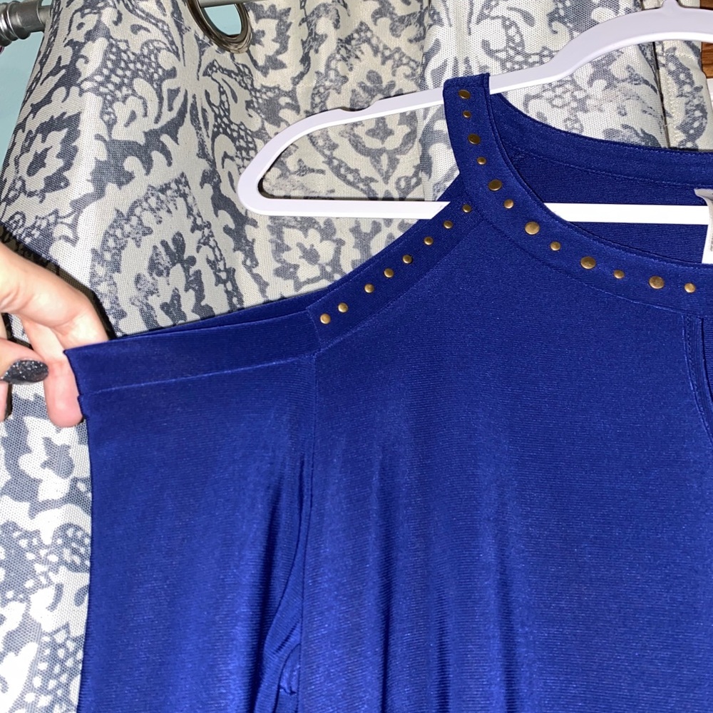 blue cold shoulder dress - Picture 2 of 3